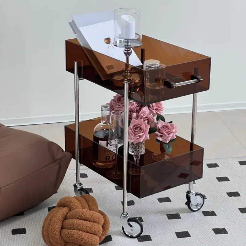 

Modern Living Room Sofa Table Multi-functional High Appearance Level Acrylic Organization Trolley Sundries Snacks Storage Rack