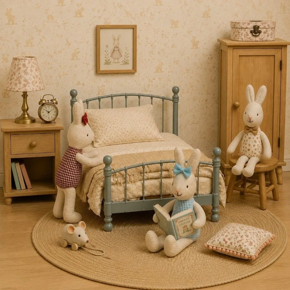 Nordic Style Handmade Craft Linen Bunny Doll Soft Plush Fabric Rabbit Doll Cloth Bunny Doll Montessori Play