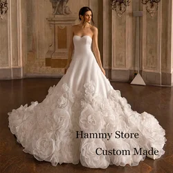 Luxury Wedding Dress with Handmade Flowers Customized Sweetheart Chapel Train Royal Bridal Gown Saudi Arabian Bride Dresses