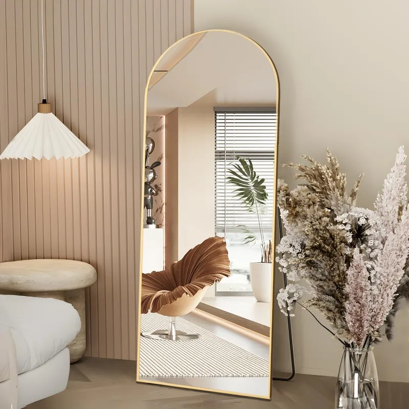 

Full Length Mirror, 64"x21" Arch Mirror Floor Mirror with Stand, Gold Arched Full Body Standing or Leaning Mirror for Bedroom