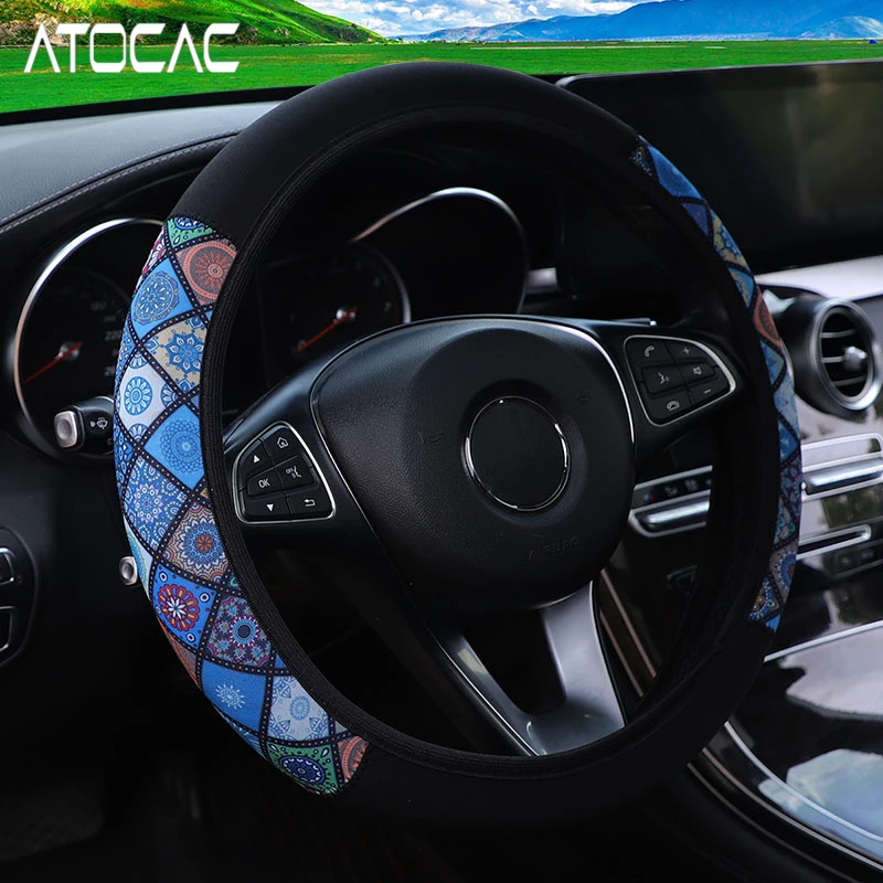 Boho Steering Wheel Cover Soft Car Universal Sheath Multicolor Non Slip Grip Handle Auto Vehicle Interior Decoration Accessories