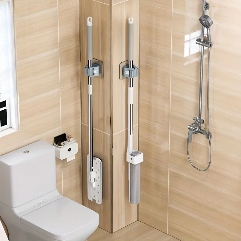 3PCS Easy To Install Wall Mounted Mop Holder Mop Clamp Suction Hook For Kitchen And Bathroom Space Saving Design