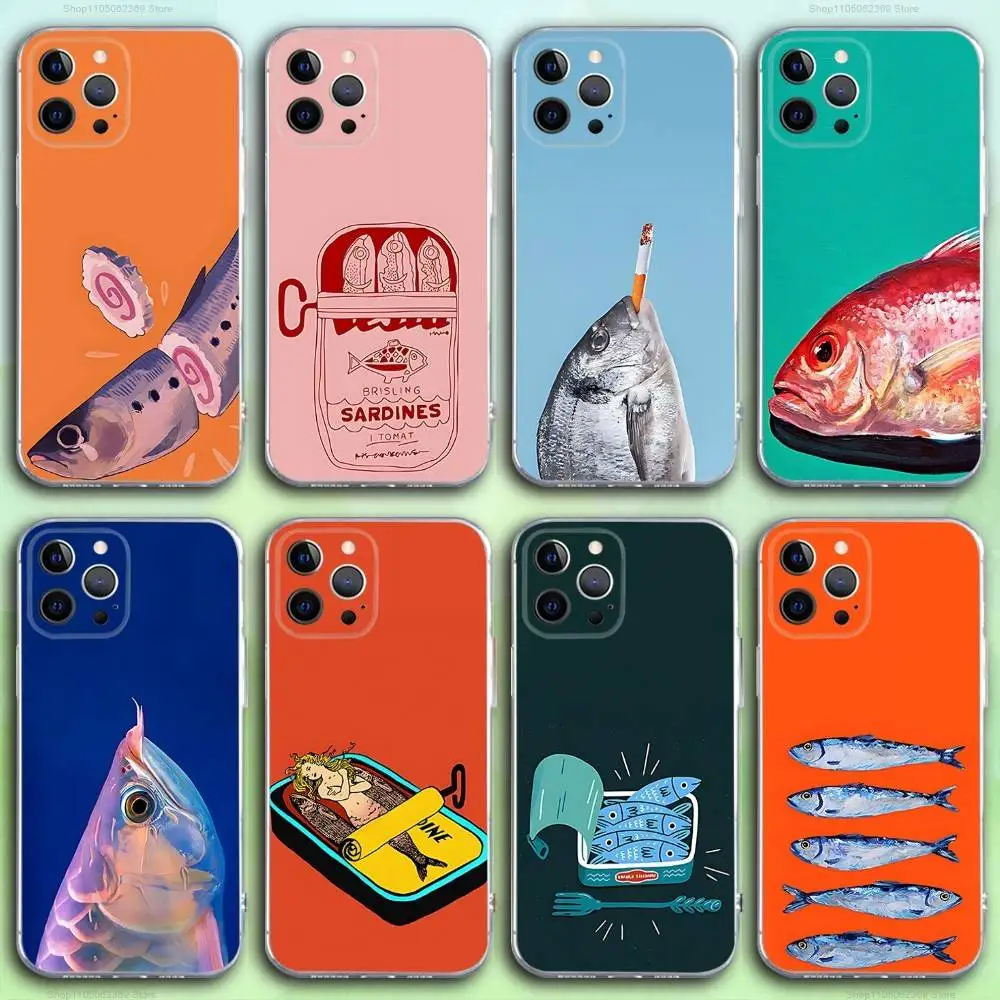 

Fish Funny Sardines Phone Case For iPhone 16,15,14,13,12,11 Pro,Max,Plus,X,XS,XR,SE4,E Mini Transparent Soft Cover
