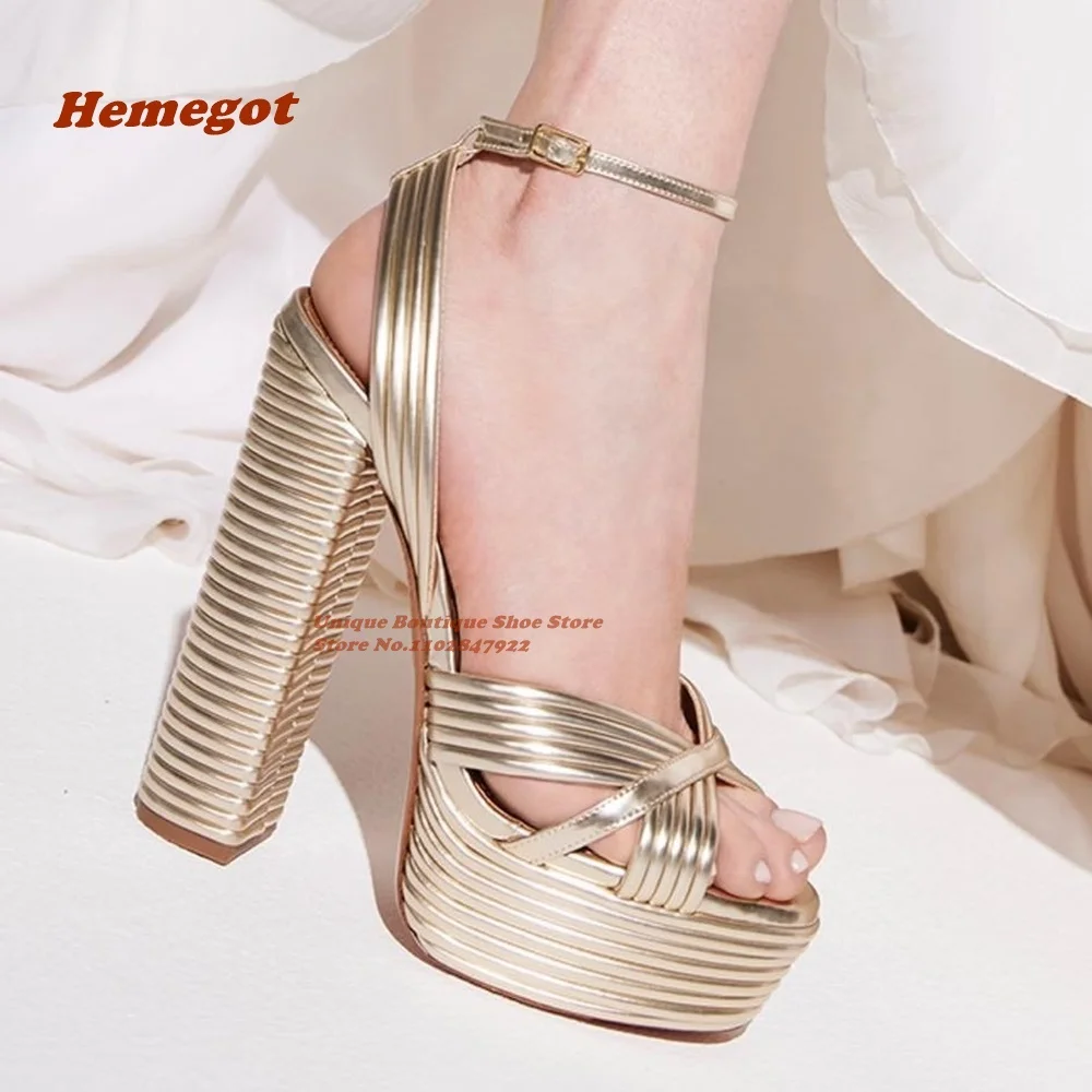 Silver Platform Strip Buckle Sandals Open Toe Chunky Heels Ankle Strap Women's Sandals Summer 2024 New Design Slingback Size 44