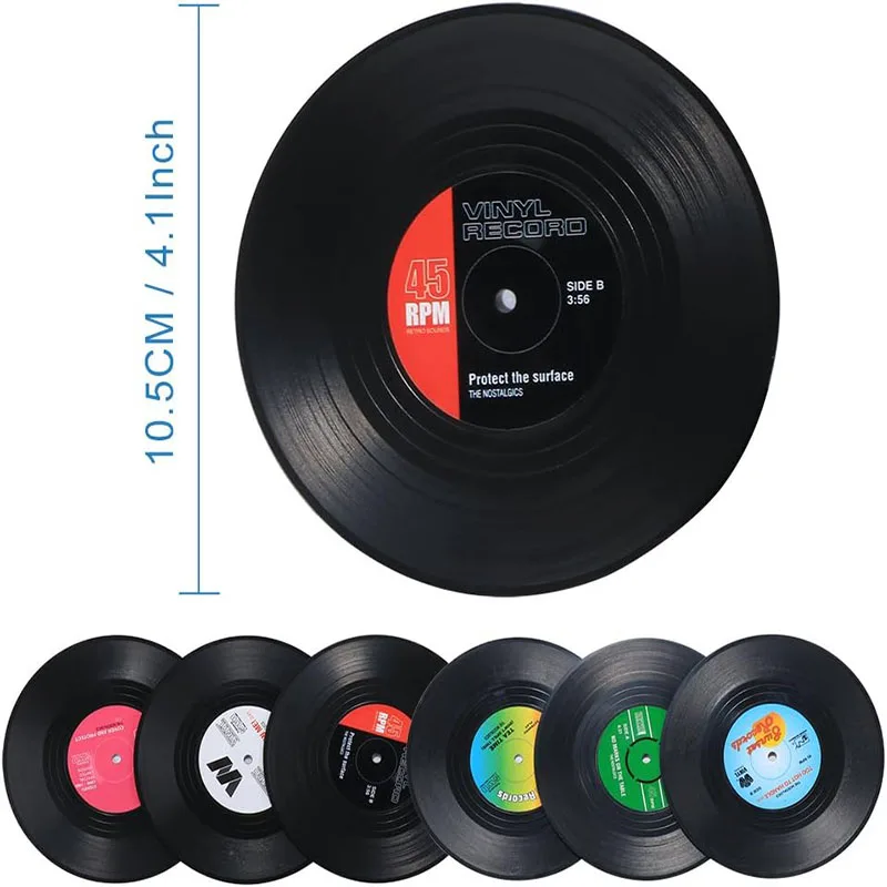 Record Coasters for Drinks Absorbent, Novelty 6 Pieces Vinyl Disk Coasters Effective Protection of The Desktop to Prevent Damage