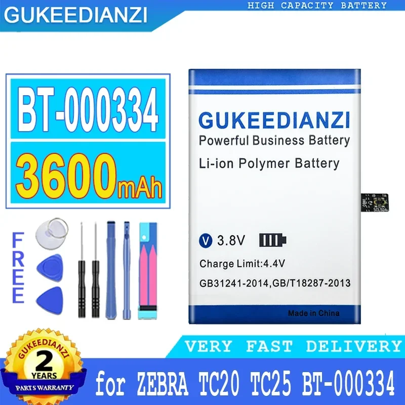 3600mAh GUKEEDIANZI Battery BT-000334-01 for ZEBRA BT-000334 TC20 TC25 Big Power Bateria