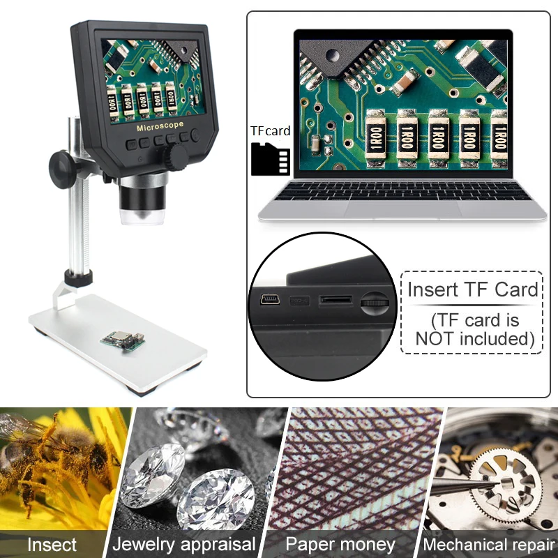 600x 3.6MP mikroskop cyfrowy stojak ze stopu aluminium 4.3 cali HD LCD wideo mikroskop PCB naprawa telefonu mikroskop