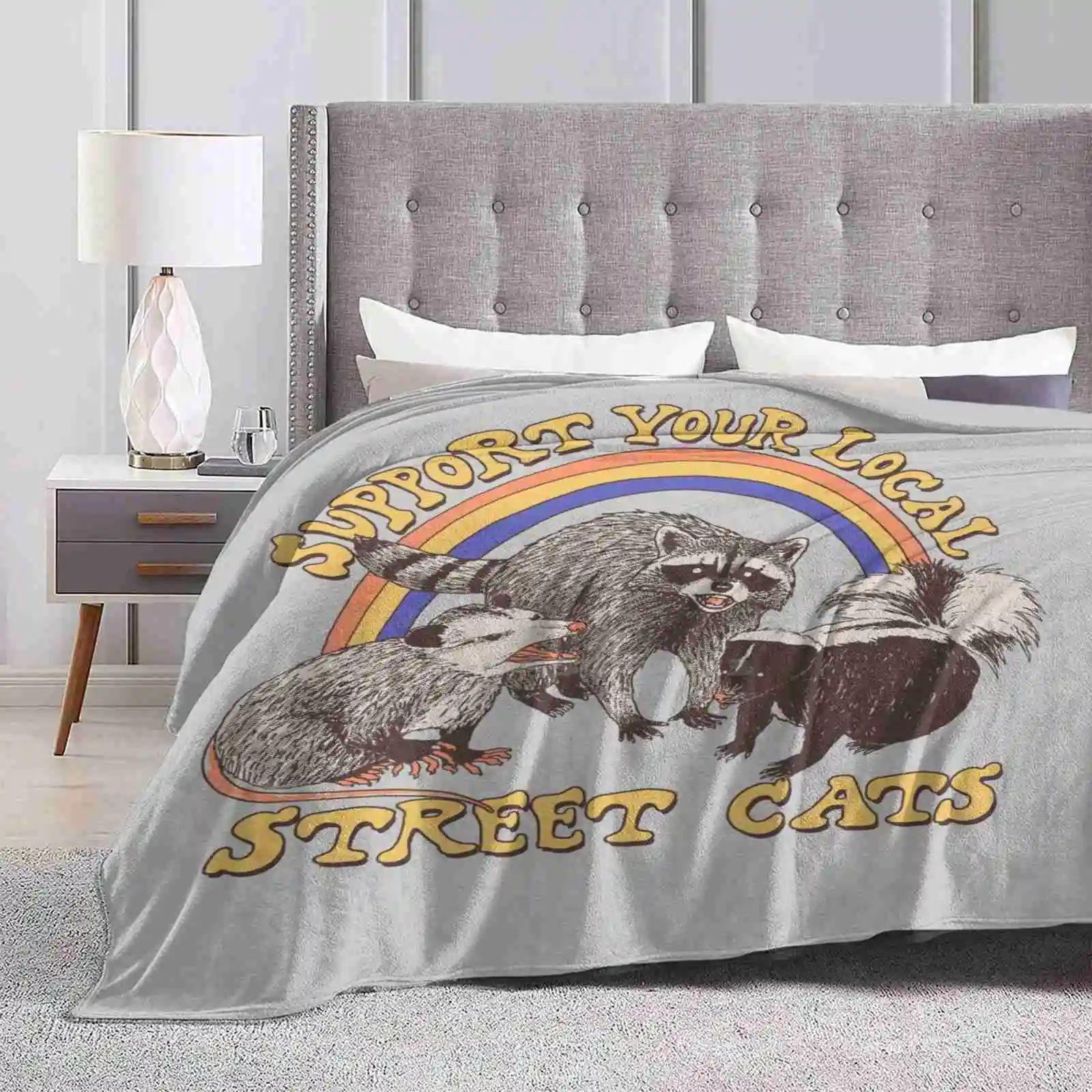 Street Cats Air Conditioning Soft Blanket Kitten Skunk Raccoon Retro 80S Animals Pets Cute Cuddly Rainbow Vintage Kitteh Kitty