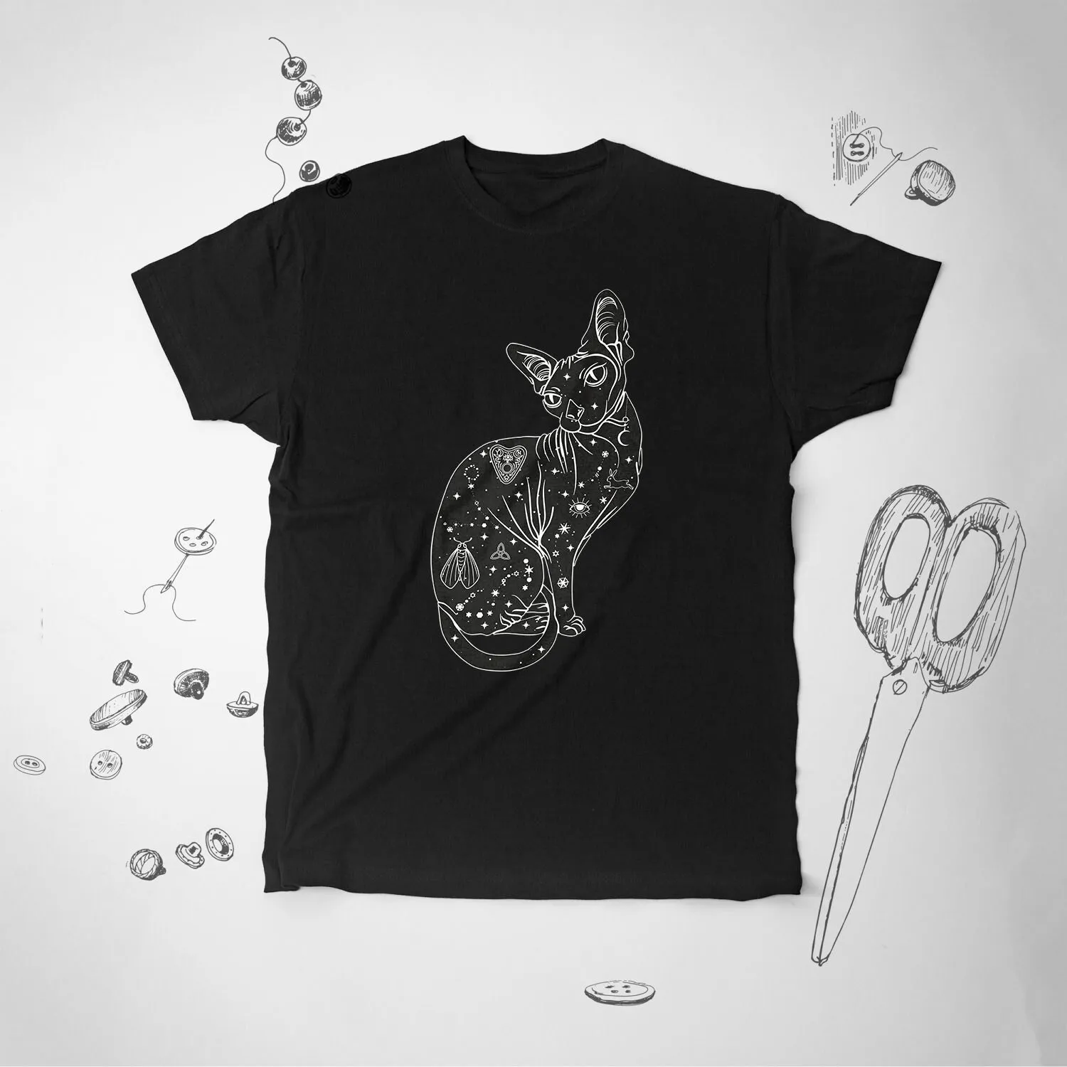 CaT T Shirt tee Aesthetic Design Trendy Gothic Tattooed Black Grunge Emo Sphynx idea