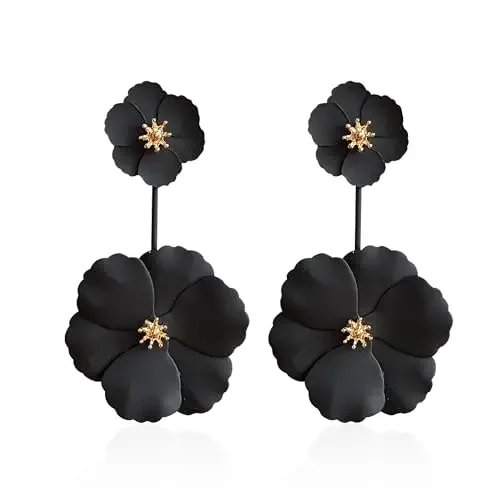 Vintage Black Flower Stud Earrings Yellow Two Flower Stud Earrings 6 Petals Superimposed Flower Studs Earrings for Women Gifts