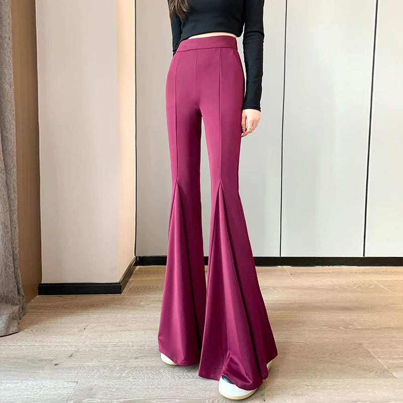 

Chic Ladies Wear Fit Bell-bottoms Cropped Pants Women OL High Waist Zipper Fly Trousers Female Streetwear Clothes Vy07853