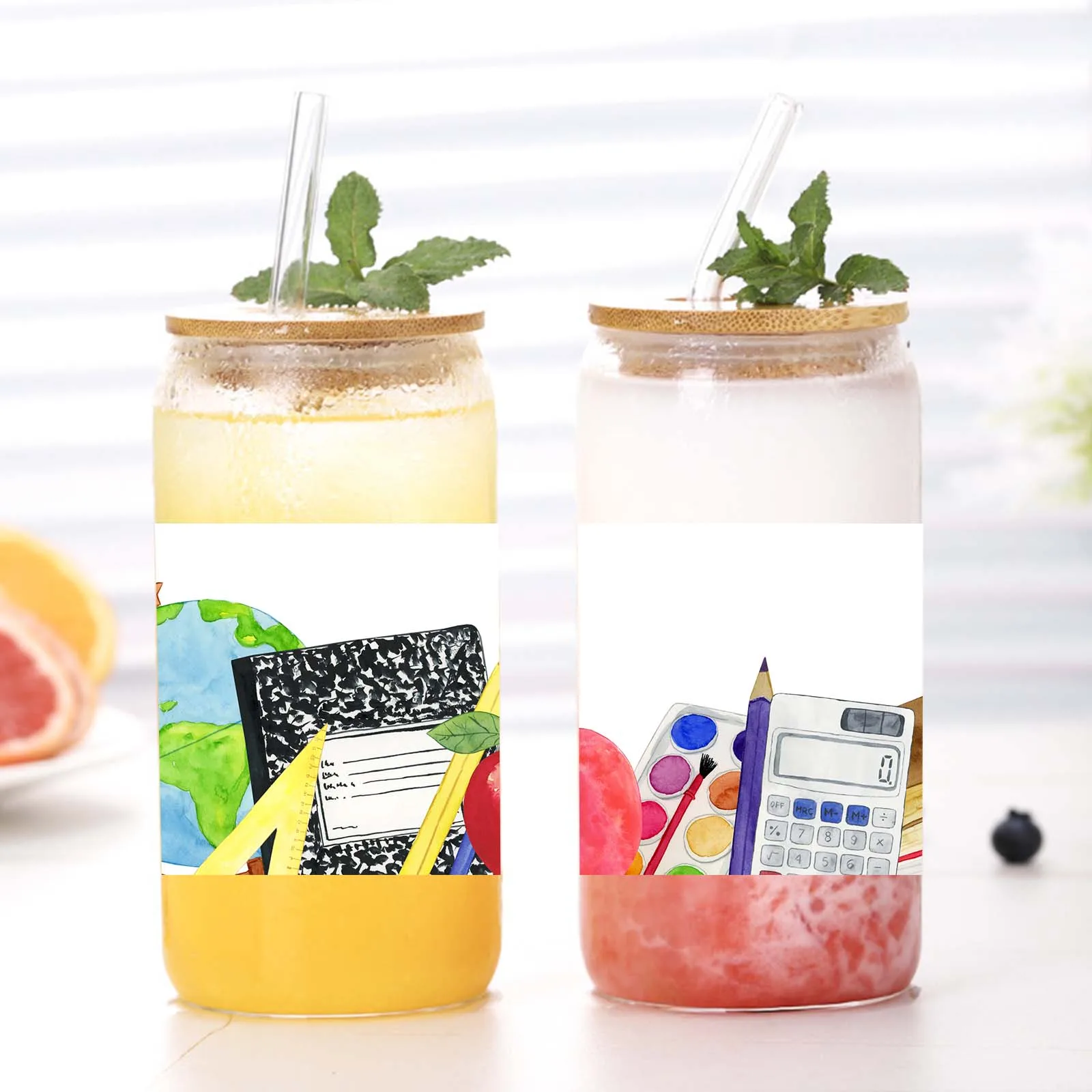 Computer Painting 3d Pattern 16oz Glass Tumbler Mug Sublimation Glass Can With Lid&Straw Coffee Glass Mug Teacher's Day Gift
