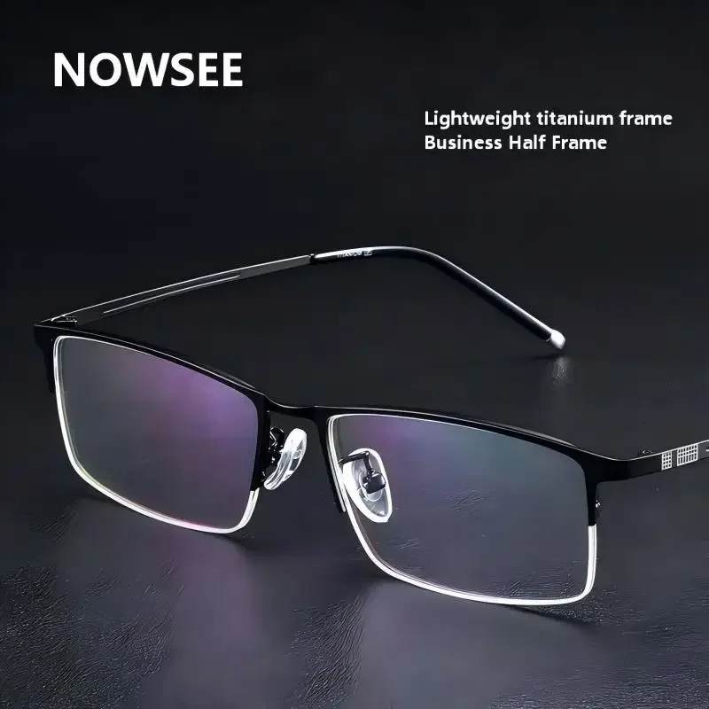 

Оправа для очков NOWSEE из титанового сплава, квадратная оправа для очков, полуоправа, минималистичный дизайн, сверхлегкие очки по рецепту