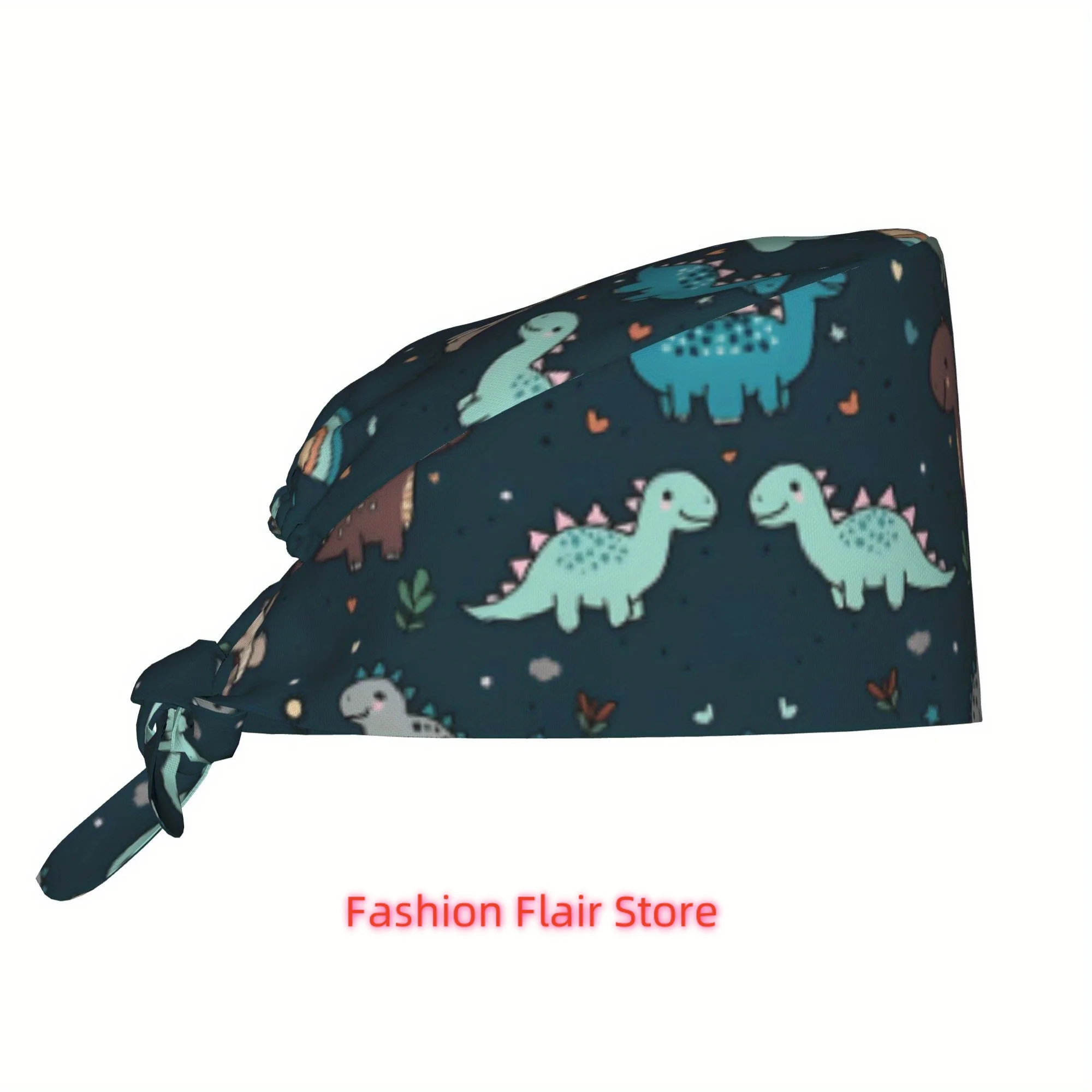 Cute Dinosaur Unisex Work Cap Adjustable Lightweight with Lace Up Desig Dust Proof Suitable for Nurses and Chefs