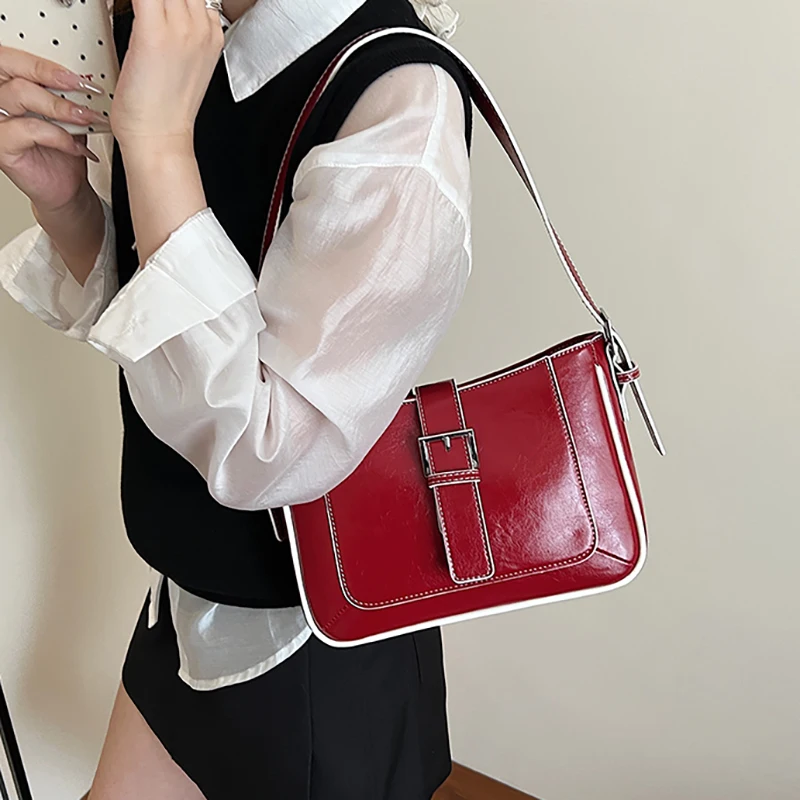 

Women Retro Shoulder Underarm Bag Summer Versatile Splice Color Handheld Square Pouch Korean Style Daily Commuting Handbags