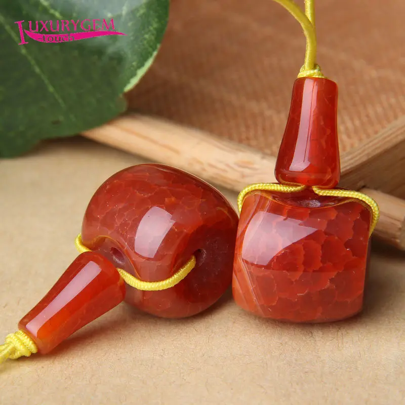 12mm14mm16mm18mm20mm Natural Crack Red Agates Stone Three Hole Column Shape Necklace Bracelet Jewelry DIY Loose Beads 1Pcs sk607