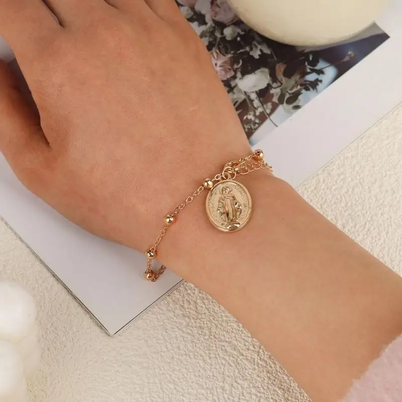 Virgin Marys Bead Bracelet Delicate Crosses Charm Alloy Spiritual Accessory XX9C