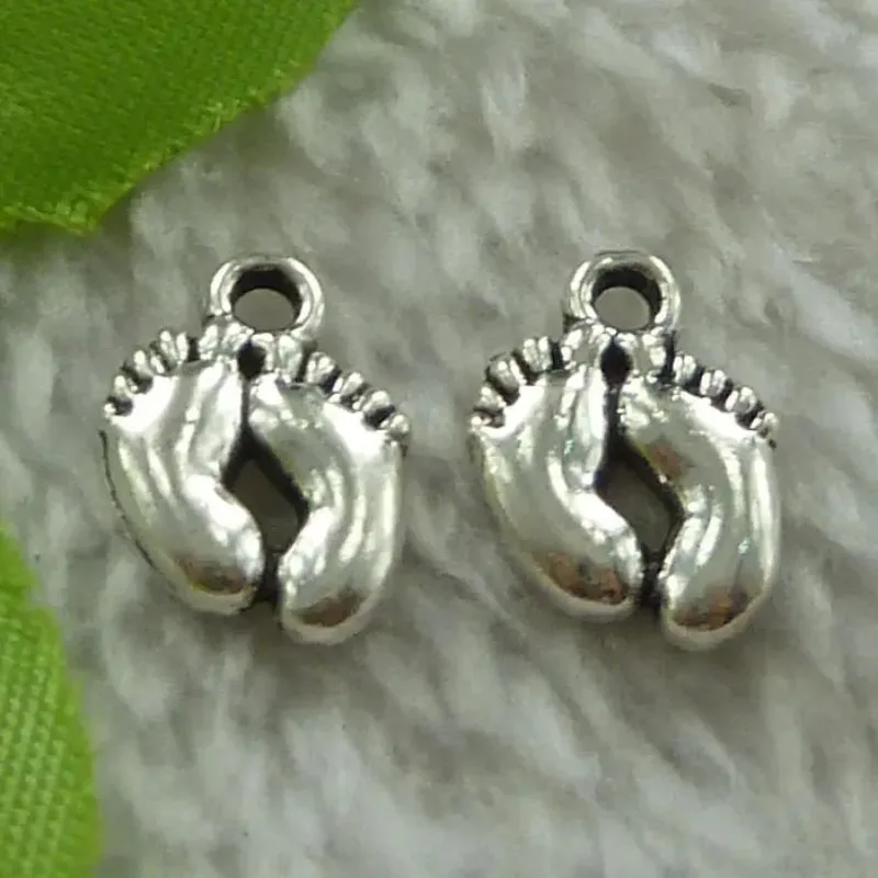 400 Stück antiksilberfarbene Fußanhänger, 14 x 10 mm, DIY-Armbänder, Schmuckherstellung # 3600 – Detail 2