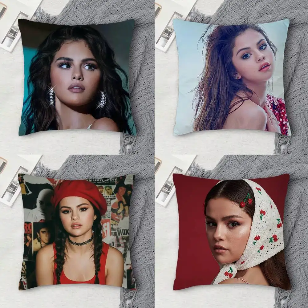 

S-Selena Gomez Double-sided Printed Square Decorative Cushion Cover for Sofa Living Room Home Decor