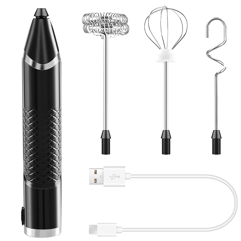 USB Recarregável Handheld Milk Frother, Misturador manual LCD, 3 Whisk de aço inoxidável, 3 velocidades, Frother elétrico