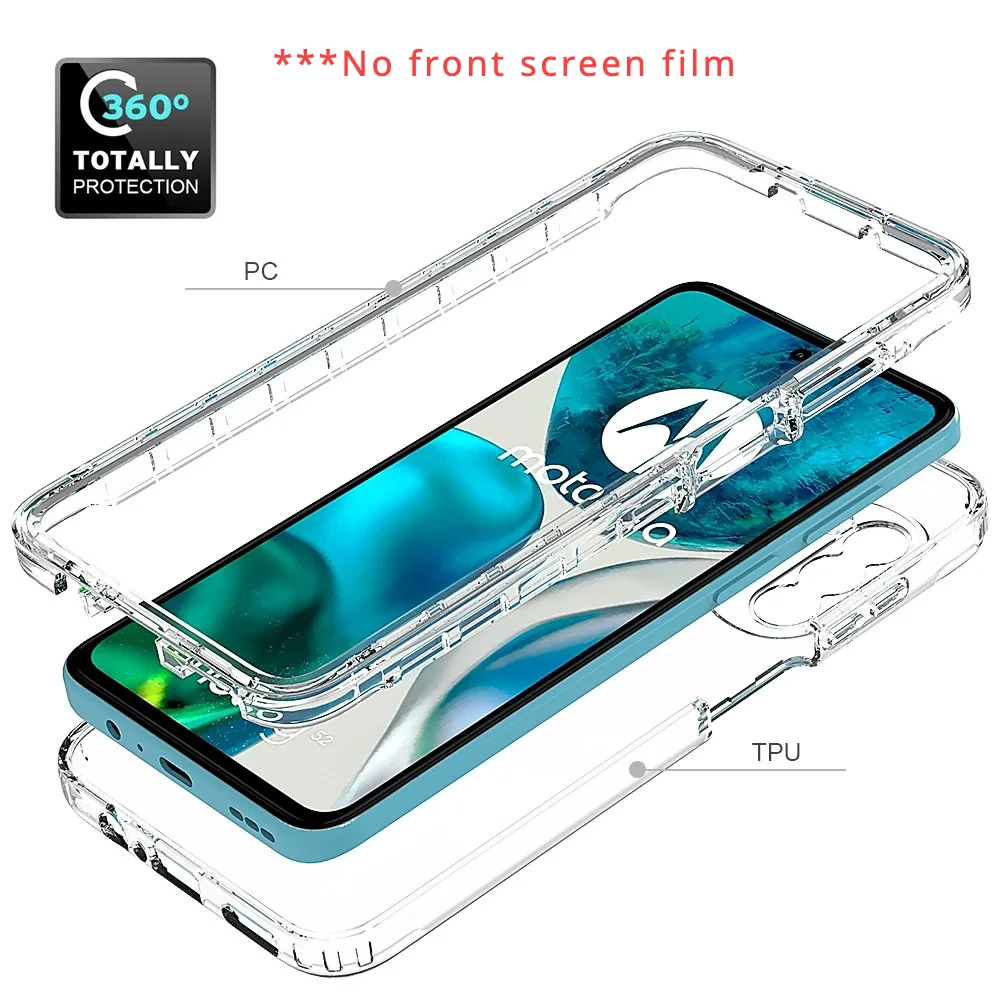Candy Color Transparent Case for Moto G52 / Motorola G82 Shockproof Protection Hybrid Shell 2IN1 Dual Layer Back Cover