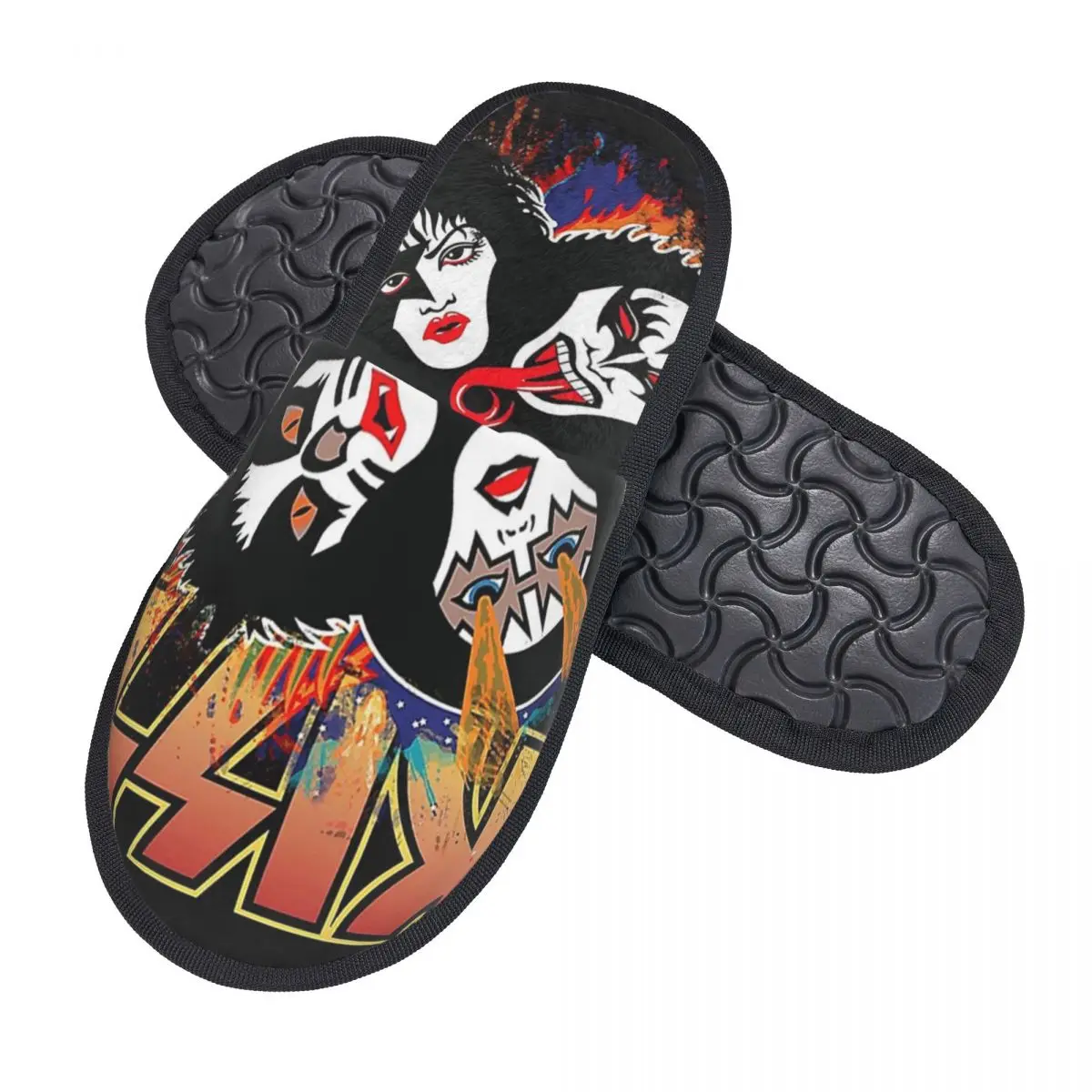 Custom Print Women K-Kisses Rock And Roll Over Splash Logo House Slippers Soft Memory Foam Fluffy Slipper Indoor Outdoor Shoes