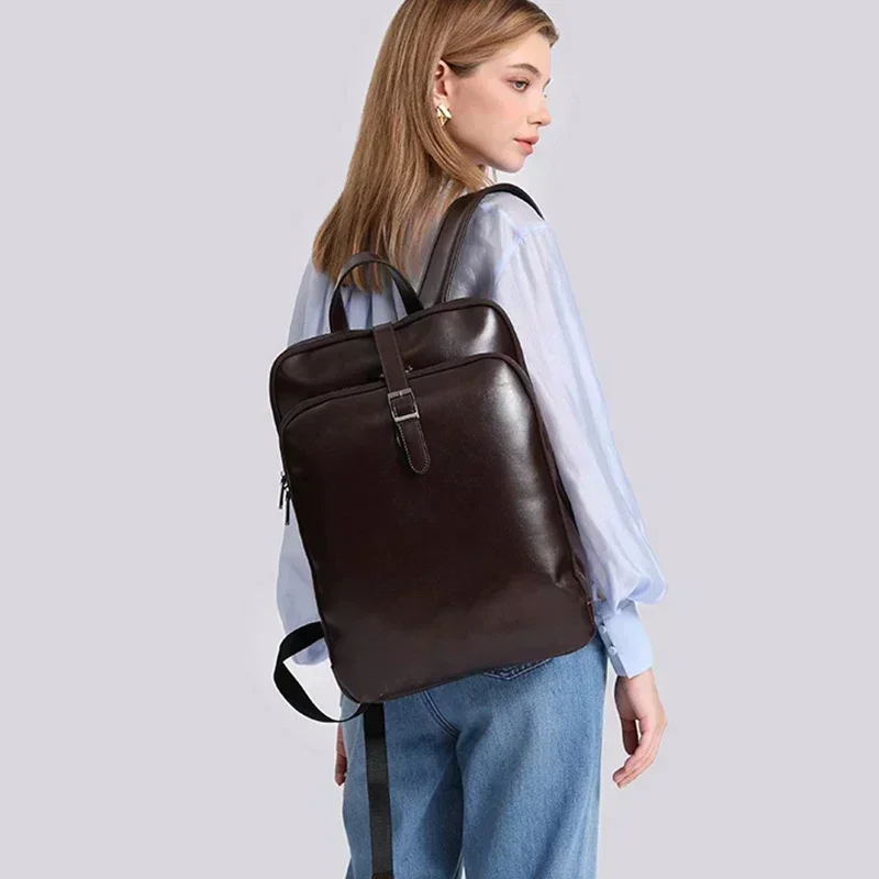 

New Glossy Leather Backpack Women Fashion All match Daily Bag 14 Laptop Bag Casual Commute Travel School Bag College Students