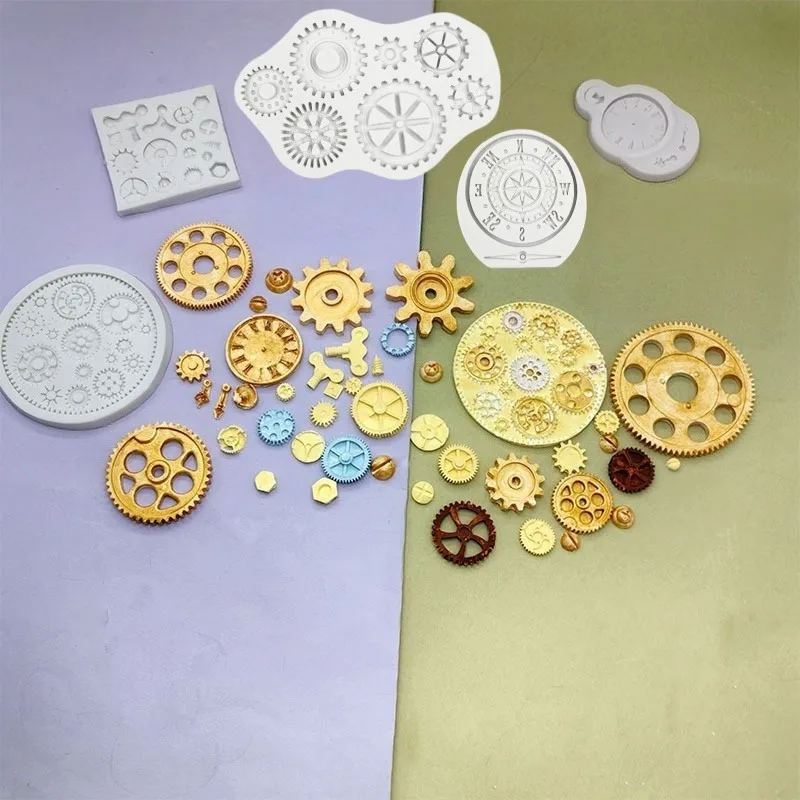 DIY Gears Teeth Compass clock Mould 3D Steampunk Fondant Silicone Mold Cake Decoration Chocolate Candy Cupcake Topper Sugarcraft
