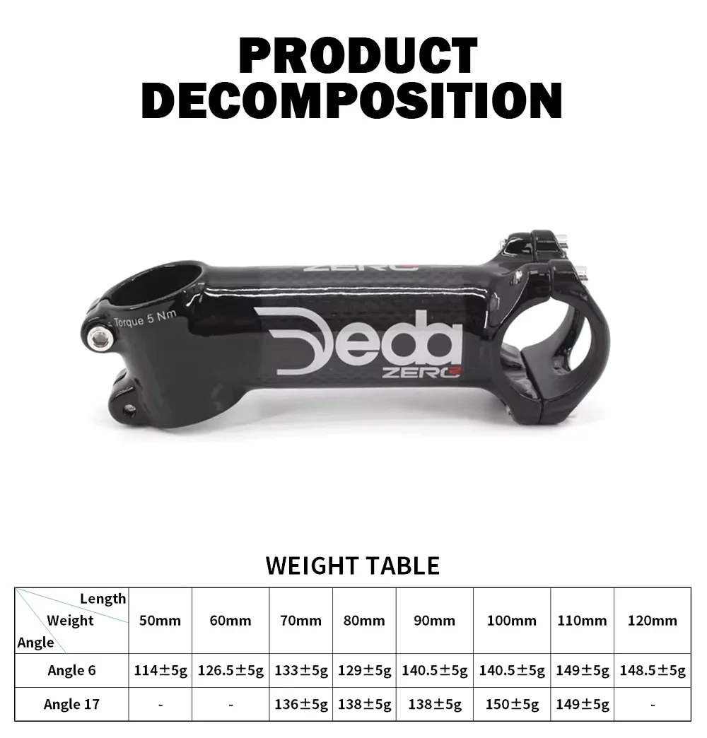 Deda Zero2 Gloss White/Matte Black Alloy+Carbon Road/MTB Bike Stem 6/17 Degree Bicycle handlebar Part