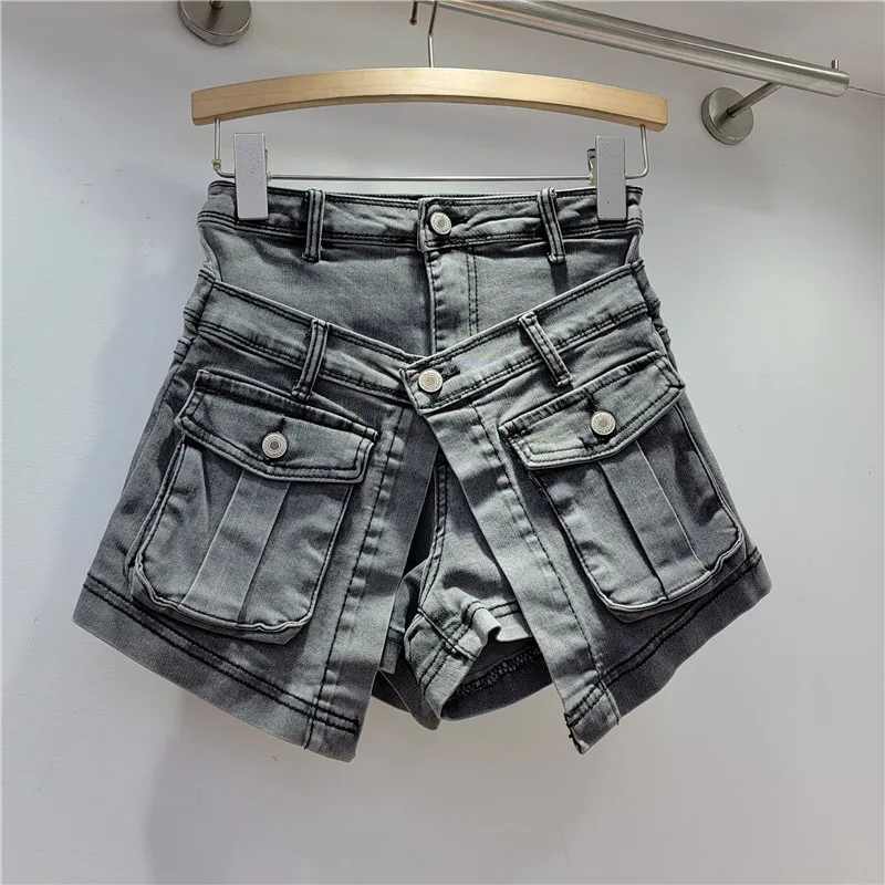 Pantalones cortos vaqueros de estilo coreano para mujer, Shorts de cintura alta, adelgazantes, versátiles, con bolsillos, para primavera y verano, 2024