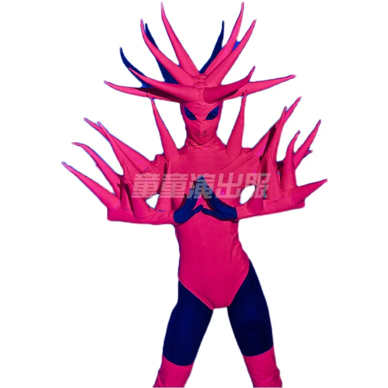 Pink Women gogo Costume Halloween exaggerated costume special-shaped spiked leather one-piece high-forked ds clothing