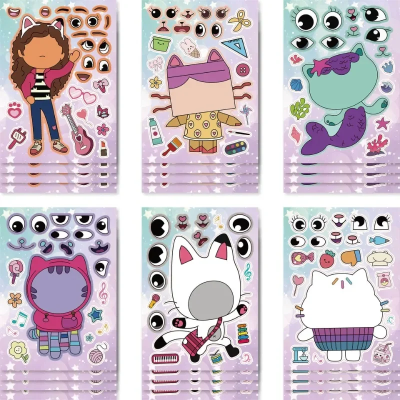 

24pcs Creative Cute Gabby's Dollhouse Children's Anime Cartoon Parent Child Interactive Puzzle Hand Account DIY Face Stickers