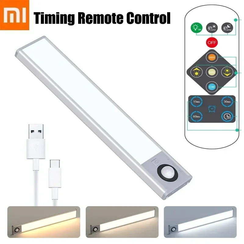 Xiaomi Night Light Motion Sensor LED USB Rechargeable Wall Lamp 3 Colors Dimmable Timing Remote Control For Bedroom Decoration