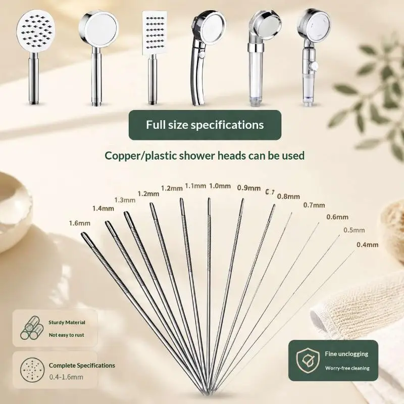 10 Pcs/Set Stainless Steel Needle Shower Head Cleaning Brush Set Suitable Shower Heads Bathroom Accessory Cleaning Tools