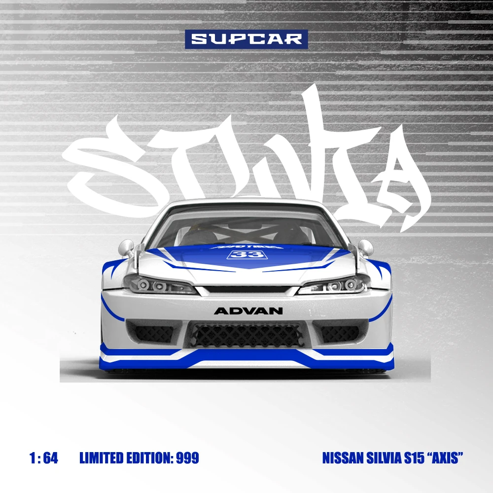 *Pre-order*SUPCAR 1/64 Silvia S15 AXIS 33# Blue White Painted Alloy Model Car Classic JDM Racing Replica For Display - view 6