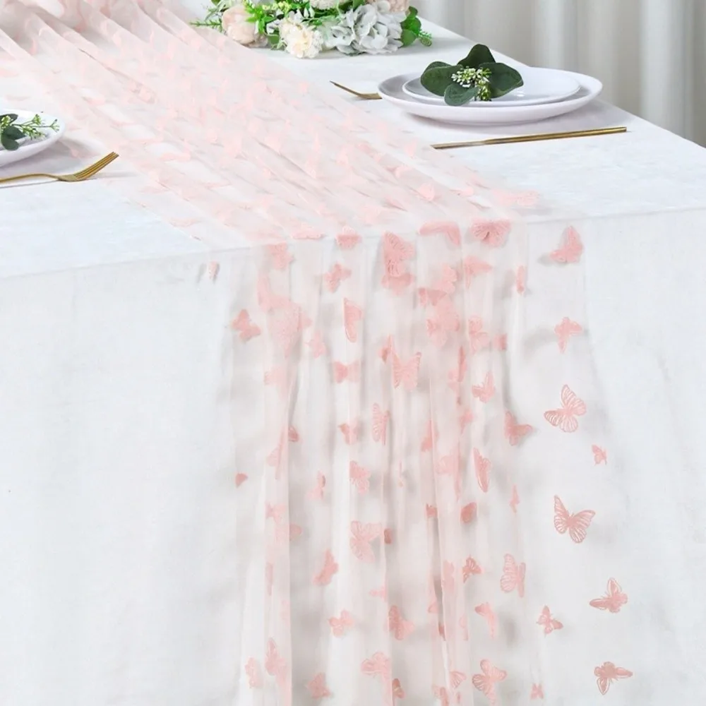 Romantic Butterfly Mesh Table Runner Multi-color Decorative Wedding Table Runner Semi-Transparent Long Table Runner Birthday