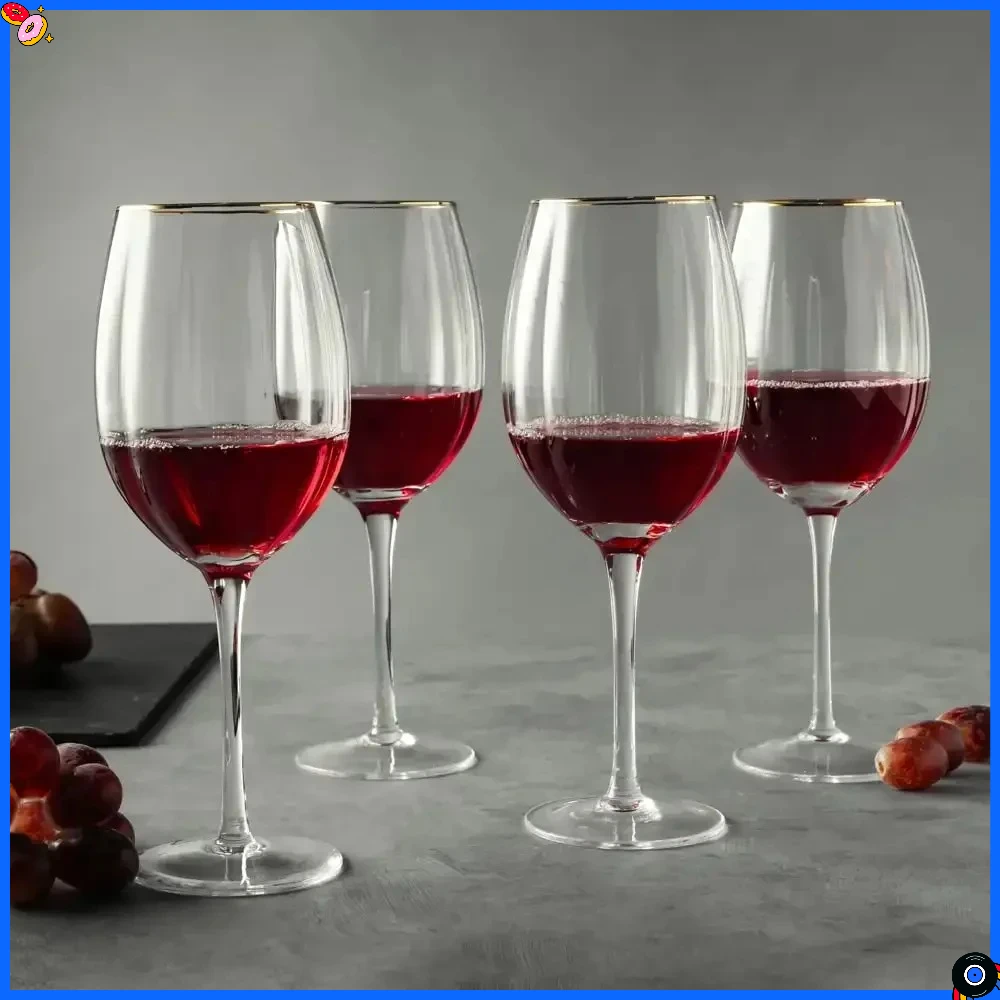 

Romantic Gold Rimmed Wine Glasses Set of 4 - Elegant Bridal Shower & Anniversary Gift for Couples