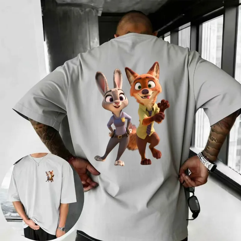 

2025-26 летняя футболка Disney Zootopia с рисунком хип-хопа из 100% хлопка с принтом, новая модная спортивная мужская футболка с анимацией