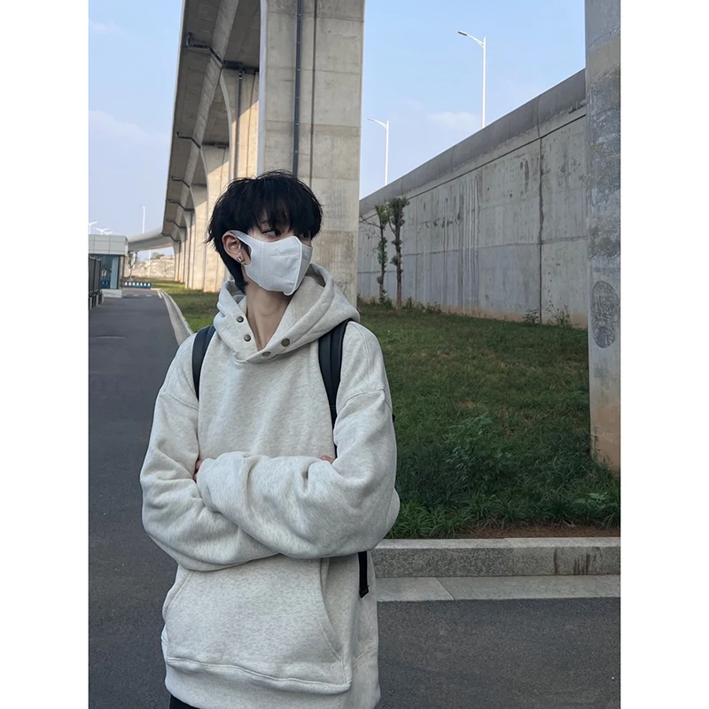 

Men's plus Size 300 Pou Heavyweight Hardwearing Hooded Sweatirt Button up Couple's Outerwear Trendy Autumn Winter Jaet