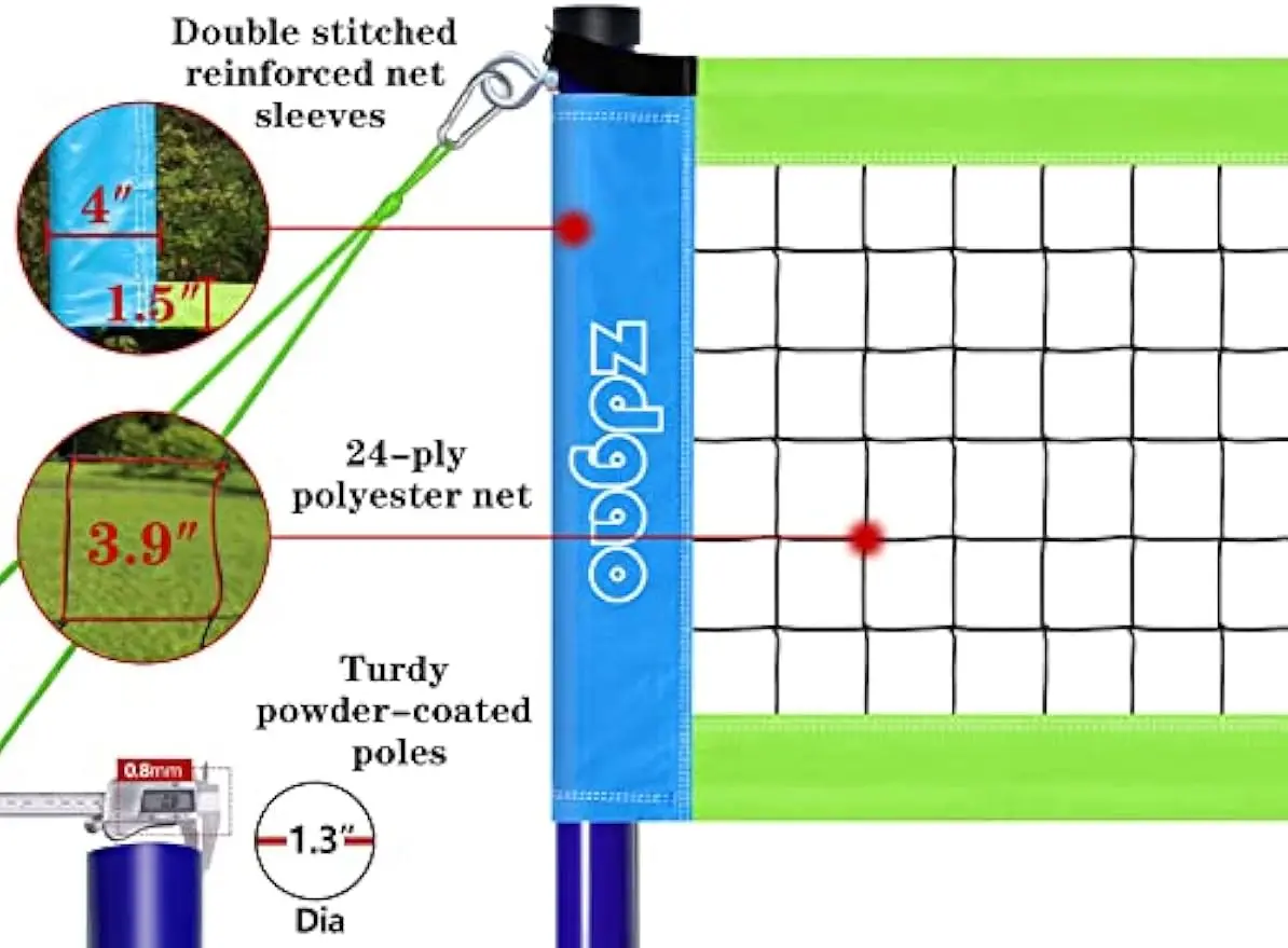 Adjustable Height Portable Volleyball Net System with Ball, Pump & Carry Bag for Outdoor Beach Backyard Games