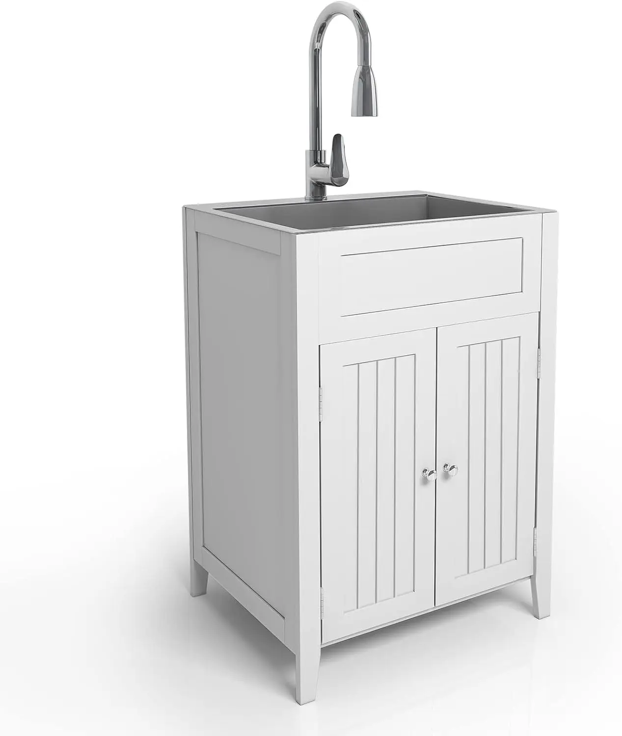 24-Inch Laundry Sink with Cabinet and Pull-Out Sprayer Faucet Stainless Steel Utility Sink with Cabinet, Cabinet with Sink