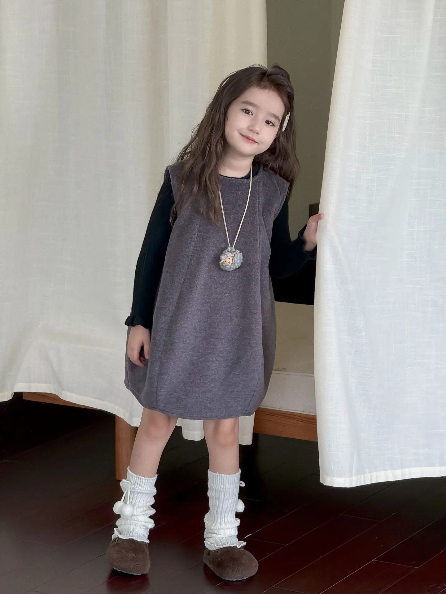 Girls Skirts 2024 Winter New Childrens Clothes Girl Baby Foreign Style Woolen Lantern Cotton Skirt Casual Simple Daily image 3
