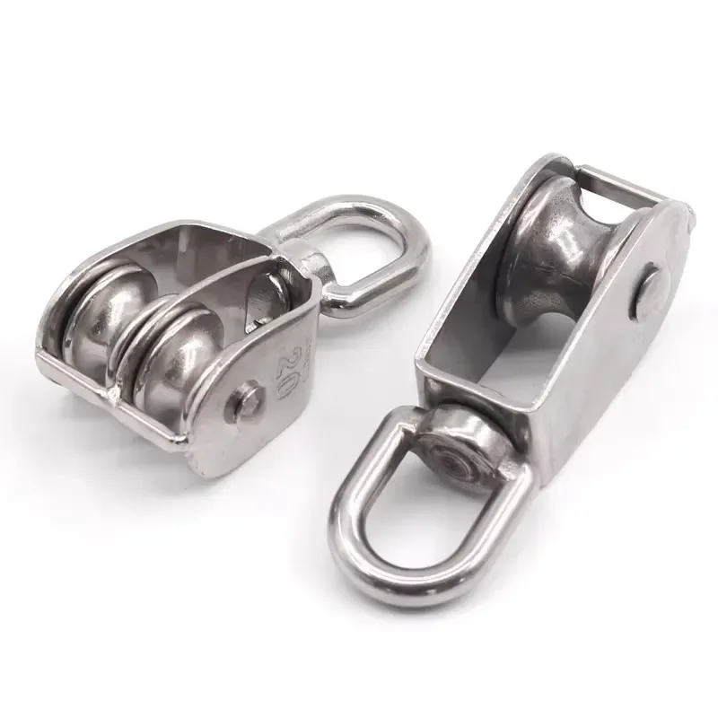 304 stainless steel pulley wire rope u-shaped fixed pulley hook wheel roller single and double wheel small pulley