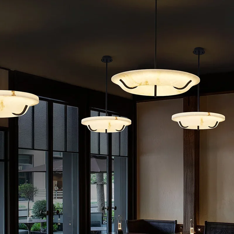 Round Artificial Marble Hanging Chandelier For Living Room Bedroom Saucer Shaped Modern Design Pendant Light LED Decoration Lamp