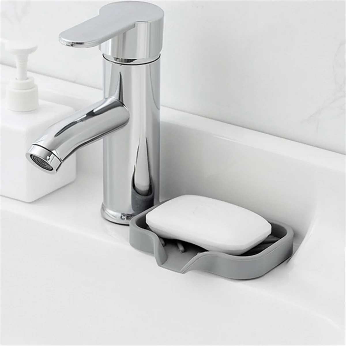 Self Draining Soap Bar Holder Silicone Kitchen Sink Soap Dish Tray Counter Organizer S White