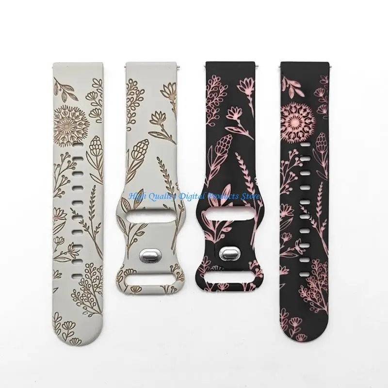 

U2JE Engraved Silicone Watch Band 20mm Repalcement for Sports Watch Watchband Straps