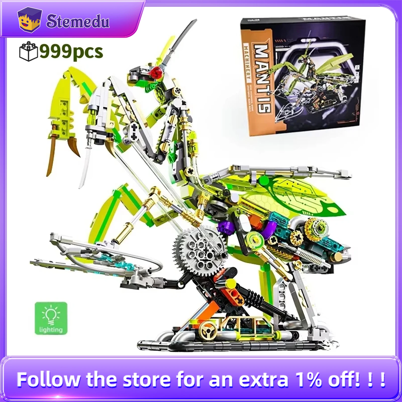 

Machanical Mantis Building Blocks Ideas Animal Model Bricks Machinery Technical Desktop Decoration Assembly MOC Kids Toy For Gif