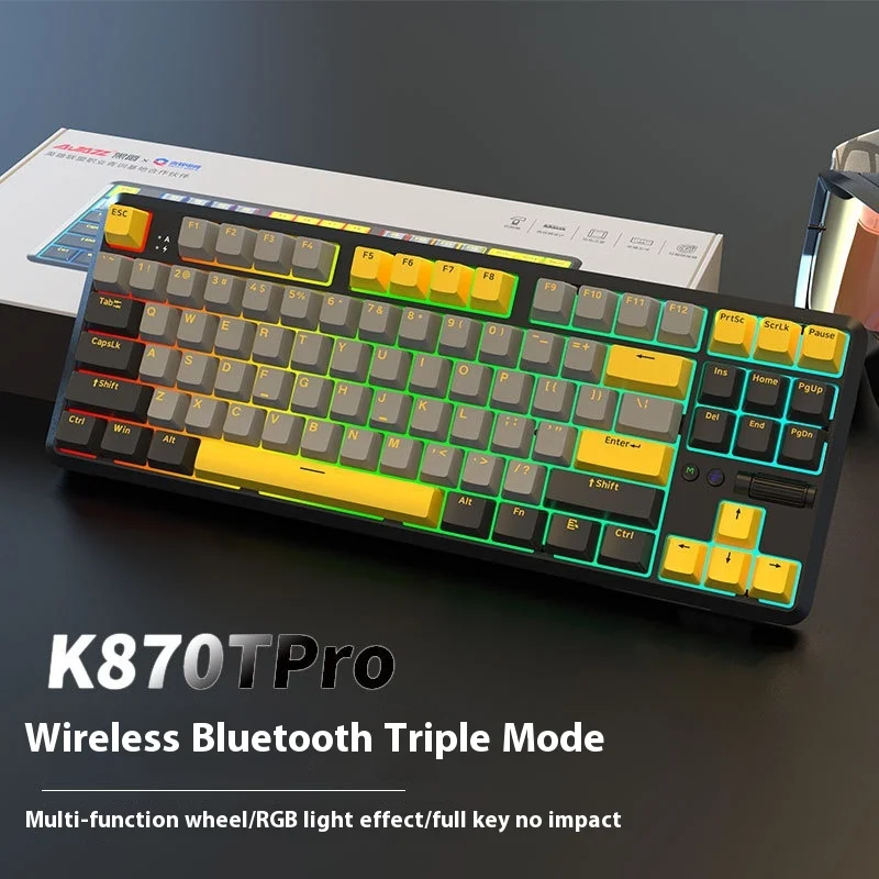 Ajazz 87 Keys K870tpro 2.4g Wireless Bluetooth 3 Mode Mechanical Keyboard Hot Swappable Rgb Light Ergonomic Gaming Keyboard