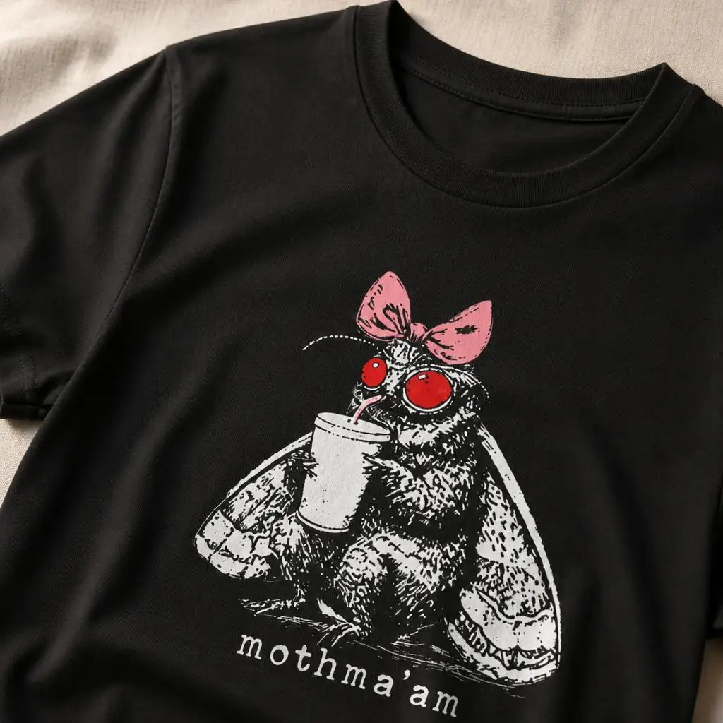 Mothma'am Lustiges Mothman-T-Shirt mit Kaffee-Motiv, Cryptid-Meme, Herren-T-Shirt, 100 % Baumwolle, Kleidung, lustiges Kurzarm-T-Shirt, Geschenk-T-Shirts – Detail 5