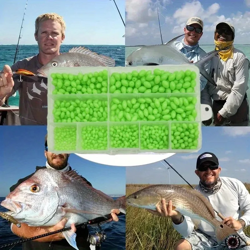 /400/900 조각 미끼 올리브 비즈 형광 야간 조명 플라스틱 미끼 비드 세트 충돌 방지 비즈 및 보호 비즈 포함